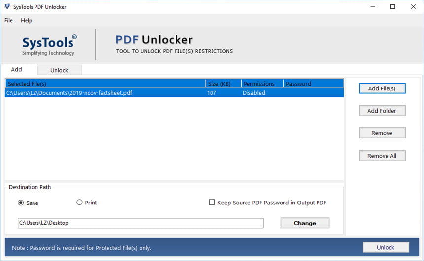 SysTools PDF Unlocker 6 ล่าสุด โปรแกรมปลดล็อก PDF แก้ปัญหาไฟล์ห้ามก๊อป ห้ามปริ้น ห้ามแก้ไข