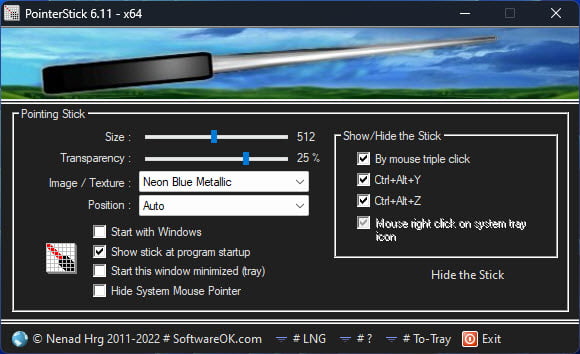 PointerStick 7.17 โปรแกรมเปลี่ยนเคอร์เซอร์เมาส์ ไม้ชี้