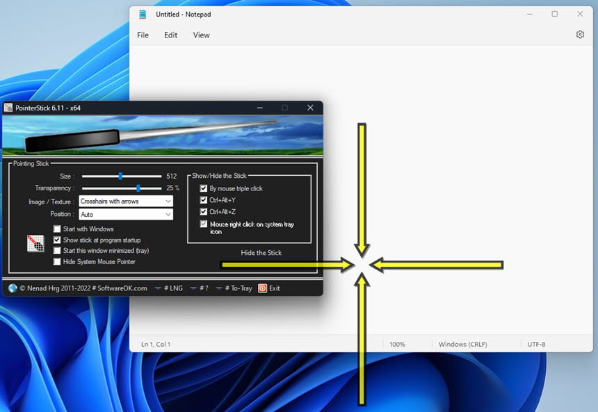 PointerStick 7.17 โปรแกรมเปลี่ยนเคอร์เซอร์เมาส์ ไม้ชี้