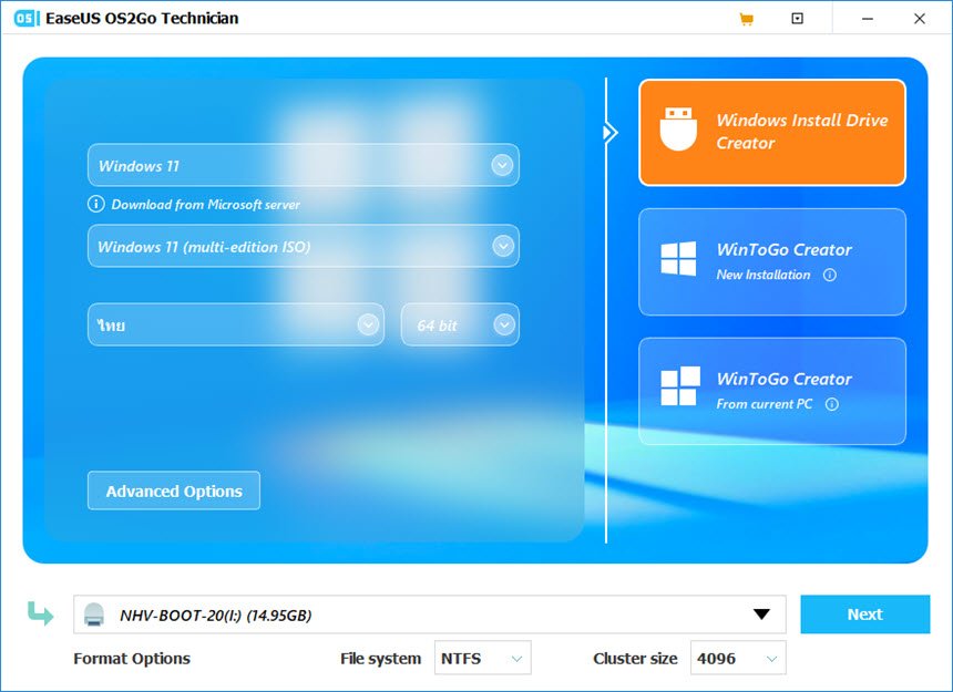 EaseUS OS2Go 3.5 ติดตั้ง Windows ใส่แฟรชไดร์ฟ โปรแกรม
