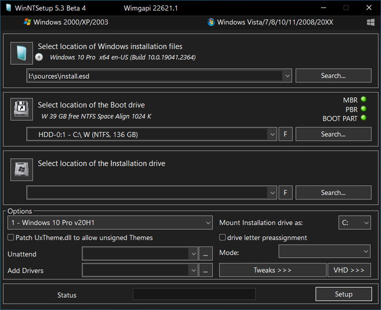 WinNTSetup 5 ล่าสุด โปรแกรมติดตั้ง Windows ฟรี