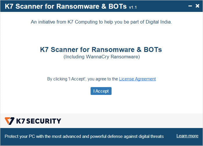 K7 Scanner for Ransomware & ล่าสุด; BOTs 1 โปรแกรมสแกนไวรัส Ransomware