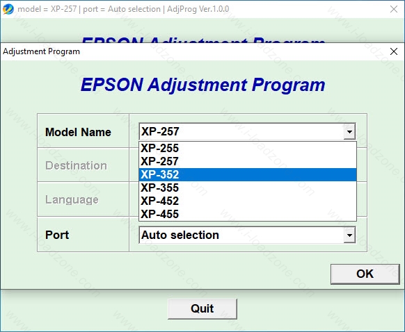 โปรแกรมเคลียร์ซับหมึก EPSON XP-255 XP-257 XP-352 XP-355 XP-452 XP-455 ฟรี