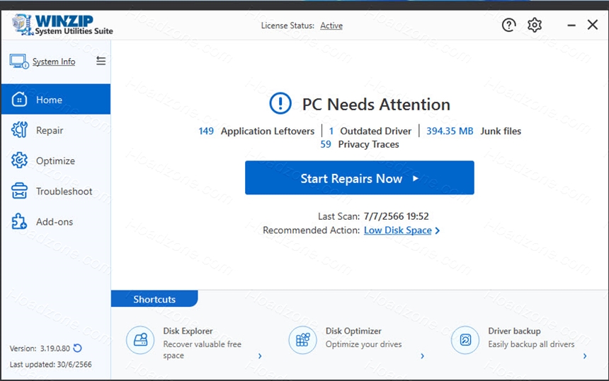 WinZip System Utilities Suite 4 ล่าสุด โปรแกรมบำรุงรักษาพีซี