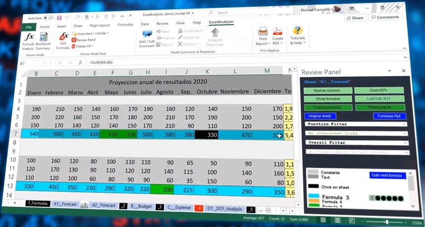 ExcelAnalyzer 3 ล่าสุด Add-in สำหรับตรวจทาน Excel โปรแกรม