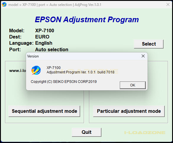 โปรแกรมเคลียร์ซับหมึก Epson XP-7100 (EURO) ฟรี