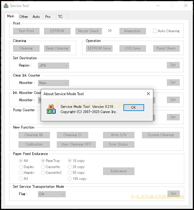 CANON SERVICE TOOL V6210 โปรแกรมเคลียร์ซับหมึก CANON รุ่นใหม่