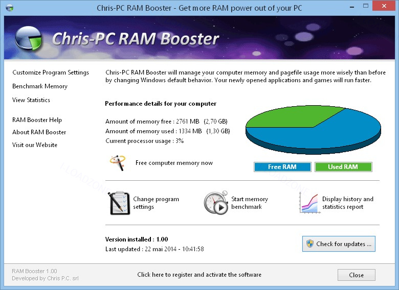 Chris-PC RAM Booster 7 ล่าสุด โปรแกรมเพิ่มประสิทธิภาพแรม ทำงานลื่นไหล