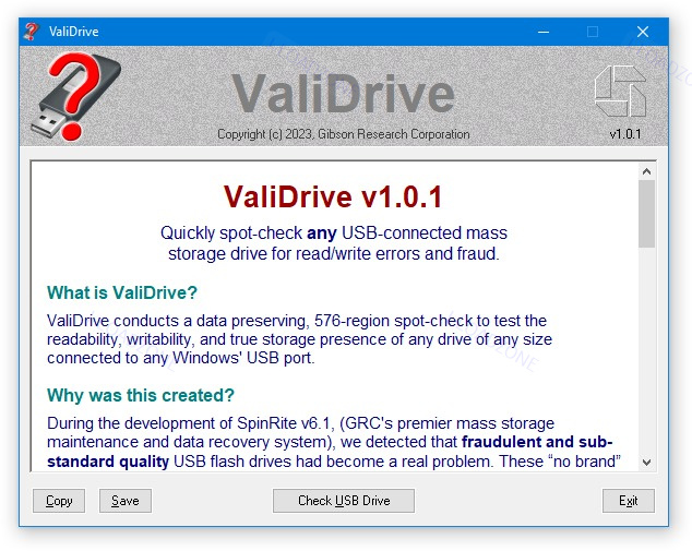 ValiDrive 1 ล่าสุด โปรแกรมตรวจสอบความจุจริงและตรวจจับแฟลชไดรฟ์ปลอม