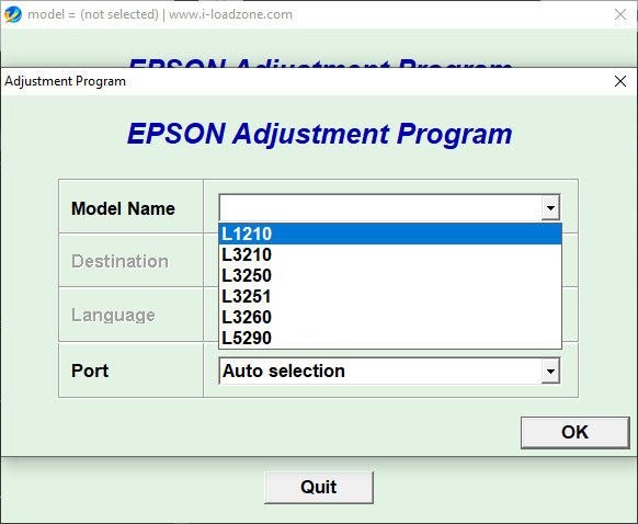 โปรแกรมเคลียร์ซับหมึก EPSON L1210 L3210 L3250 L3251 L3260 L5290 ฟรี