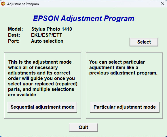 โปรแกรมเคลียร์ซับหมึก Epson Stylus Photo 1410 Adjustment Program ฟรี
