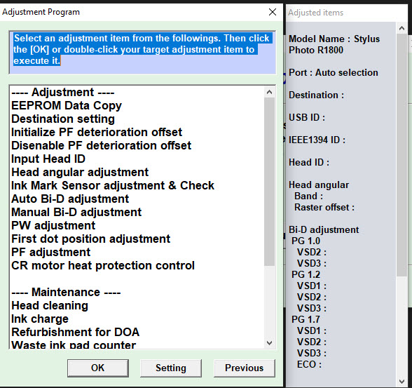 Epson R1800 Adjustment Program