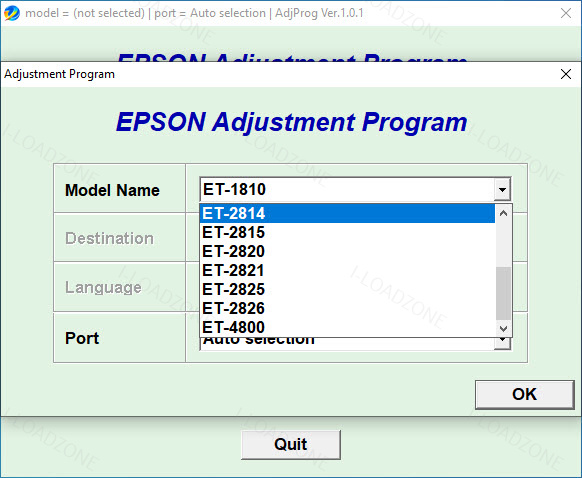โปรแกรมเคลียร์ซับหมึก Epson ET-1810 ET-2800 ET-2803 ET-2810 ET-2811 ET-2812 ET-2814 ET-2815 ET-2820 ET-2821 ET-2825 ET-2826 ET-4800 (EURO) ฟรี