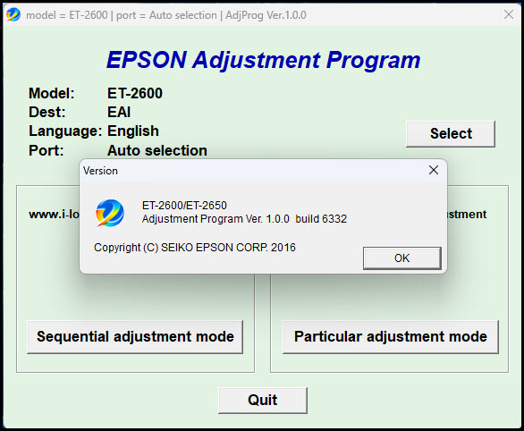 โปรแกรมเคลียร์ซับหมึก Epson ET-2600 ET-2650 (EAI) ฟรี