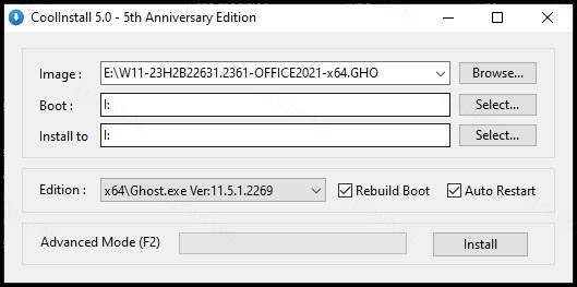 CoolInstall 5 ล่าสุด Plus โปรแกรมติดตั้งระบบ Windows ฟรี