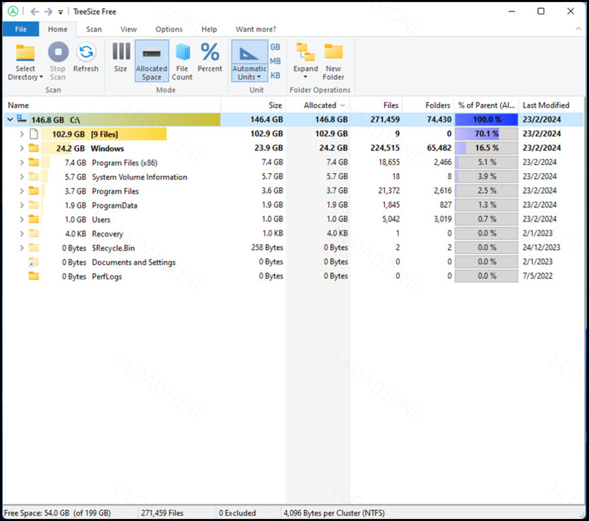 TreeSize Free 4 ล่าสุด โปรแกรมวิเคราะห์พื้นที่ฮาร์ดดิสก์ ฟรี