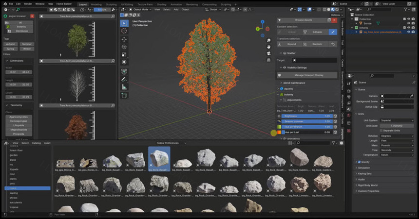 BLENDER MARKET – BOTANIQ 7.0 คลังต้นไม้ ใบหญ้า สำหรับ BLENDER โปรแกรม