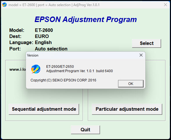 โปรแกรมเคลียร์ซับหมึก Epson ET-2600 ET-2650 (EURO) ฟรี