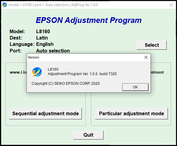 โปรแกรมเคลียร์ซับหมึก Epson L8160 (Latin) ฟรี
