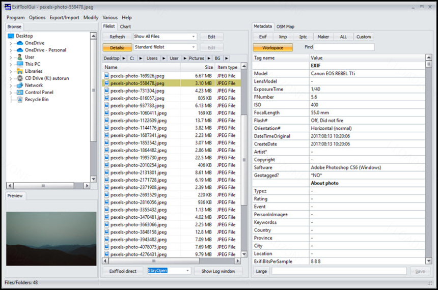 ExifToolGUI 6 ล่าสุด-1 โปรแกรมจัดการข้อมูล EXIF รูปภาพ, วิดีโอ ฟรี
