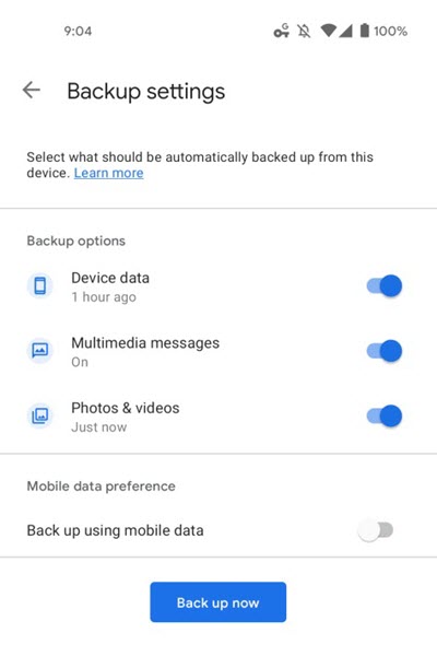 Automatic backup with Google