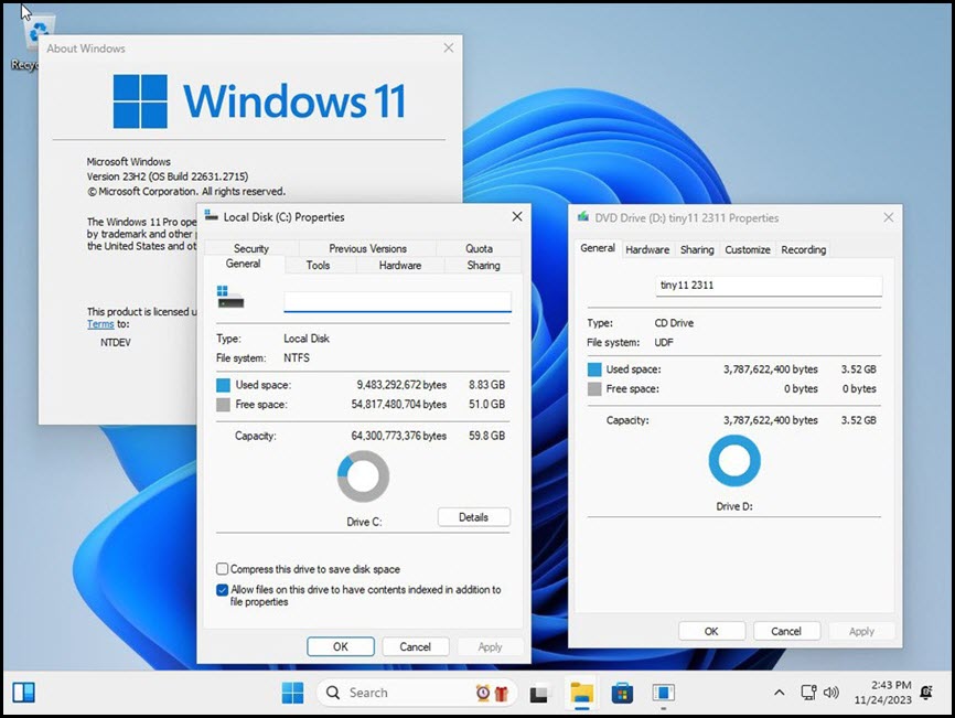 Tiny11 23H2 (2311) วินโดว์ 11 รุ่นเบา ไม่หนักเครื่อง ล่าสุด โปรแกรม